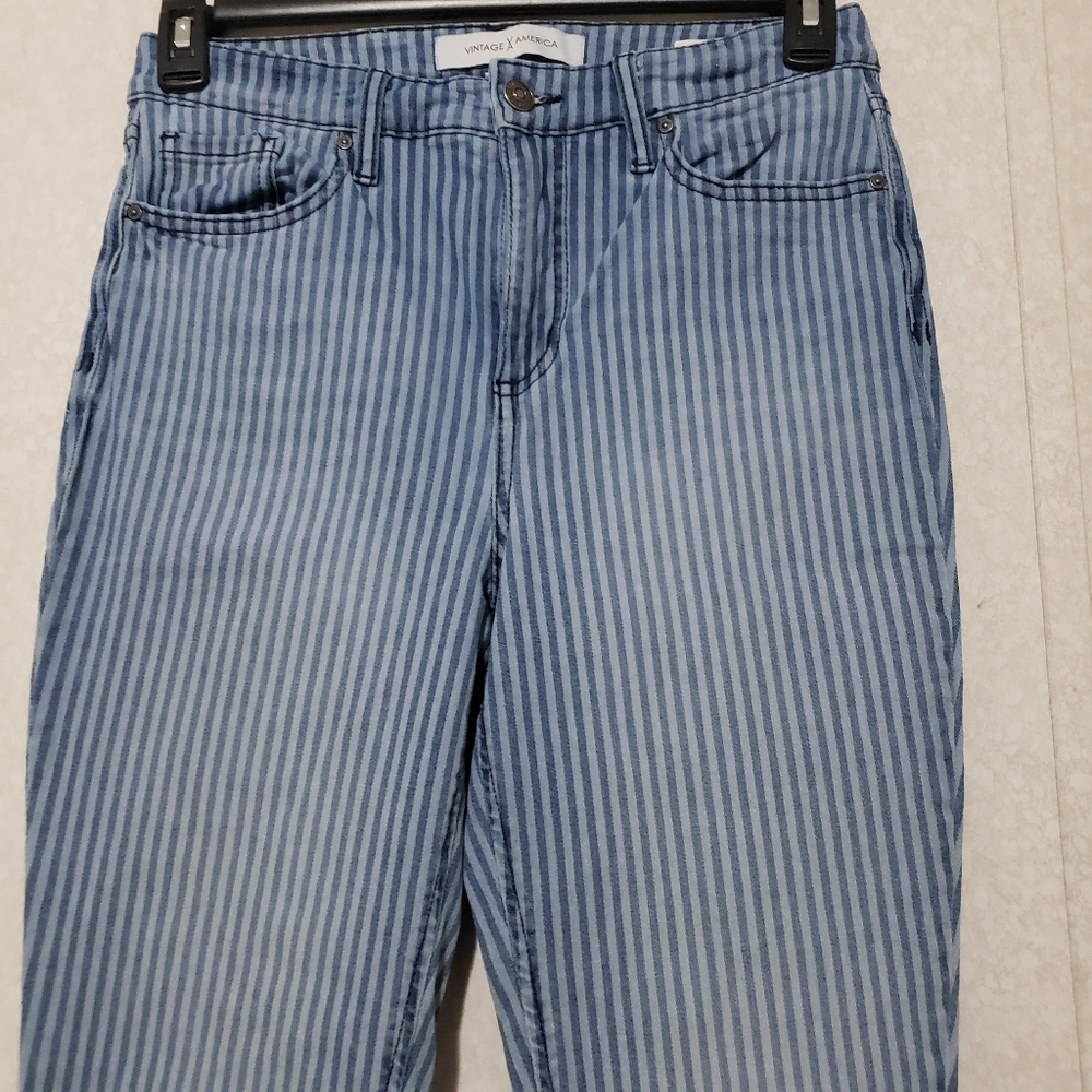 VINTAGE X AMERICA....Striped High rise  Blue Jeans...size:8/29 - Picture 4 of 11